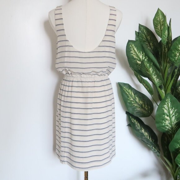 Joie White Navy Striped Silk Sleeveless Mini Dress Drawstring Waist Size XS - Picture 6 of 12
